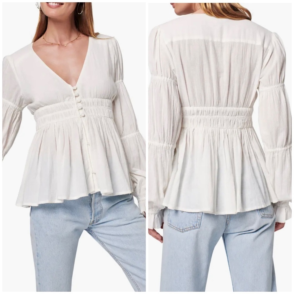 Faherty Colette Peplum Top Medium NWT White organic cotton